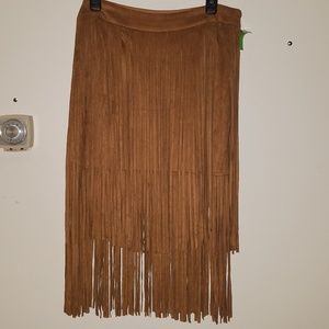 Fringe faux leather skirt